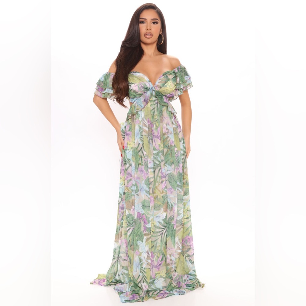 Green floral maxi dress